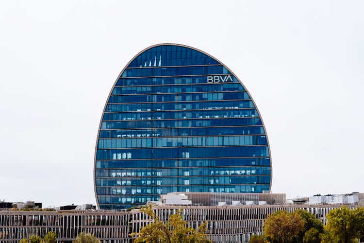 Headquarters of BBVA bank in Madrid, Spain