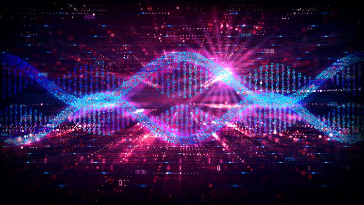 mRNA Technology - Messenger RNA - Two Strands of mRNA on Abstract Technology Background