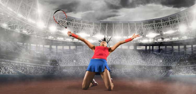 Tennis player celebrating winner. Tennis collage