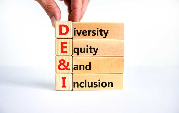 DEI, Diversity, equity and inclusion symbol. Concept words DEI, diversity, equity and inclusion on wooden cubes on beautiful white background. Business, DEI, diversity, equity and inclusion concept.