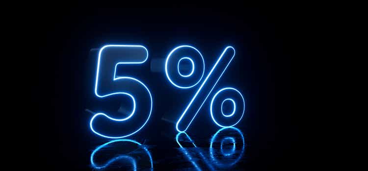 Black 5% Percent Sign With Futuristic Glowing Blue Neon Lights - 3D Illustration