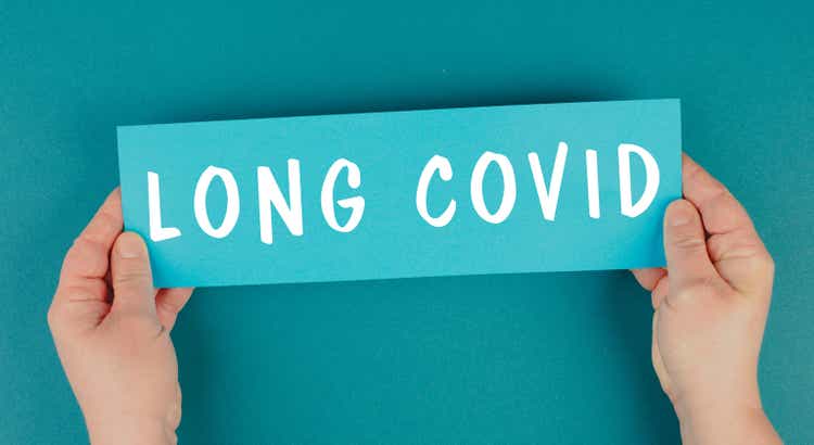 The words long covid are standing on a paper, health problems after Covid-19 disease