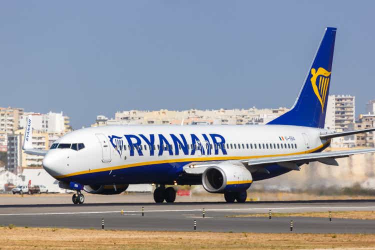 Ryanair Boeing 737-800 airplane Faro airport in Portugal