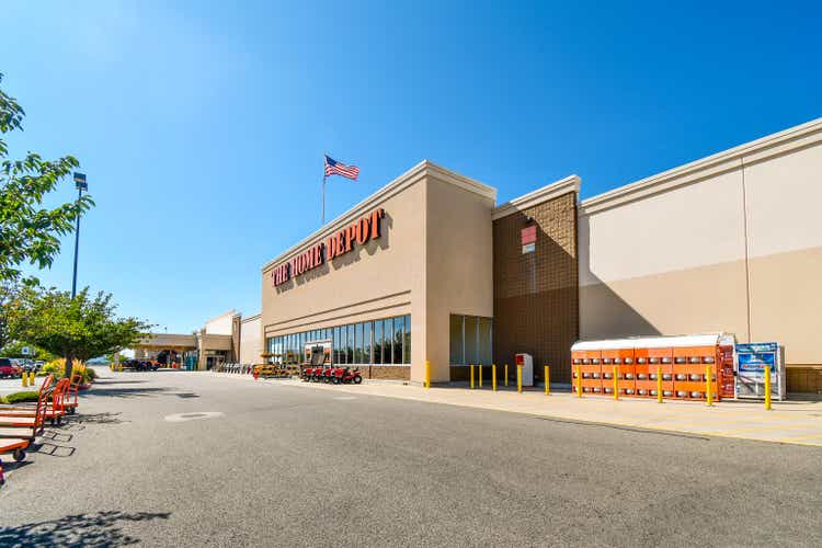 Home Depot Location flying the American flag in Spokane, Washington, USA. Home Depot is the Largest Home Improvement Retailer in the US.