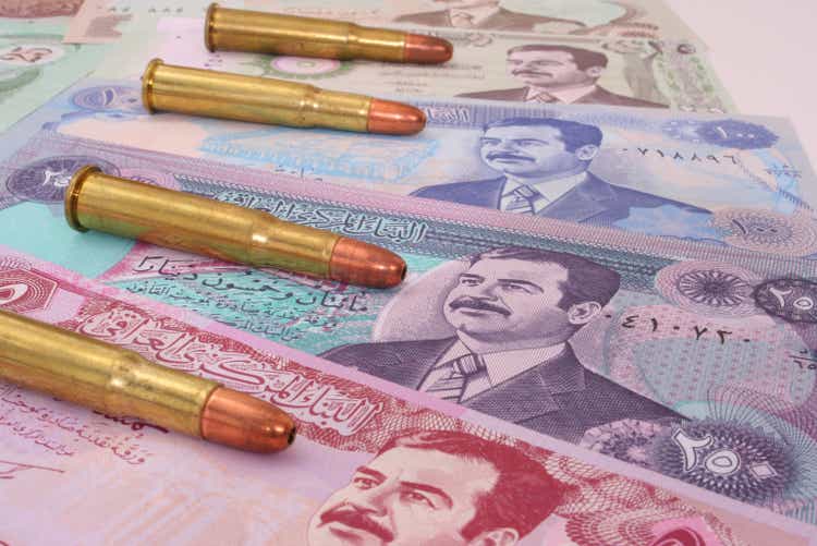Currency From Iraq With Three Bullets, Close up