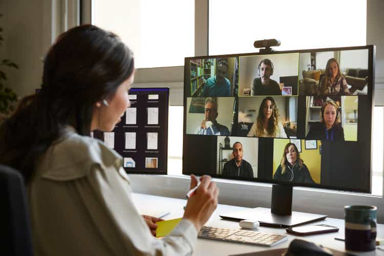 Businesswoman planning strategy on video call