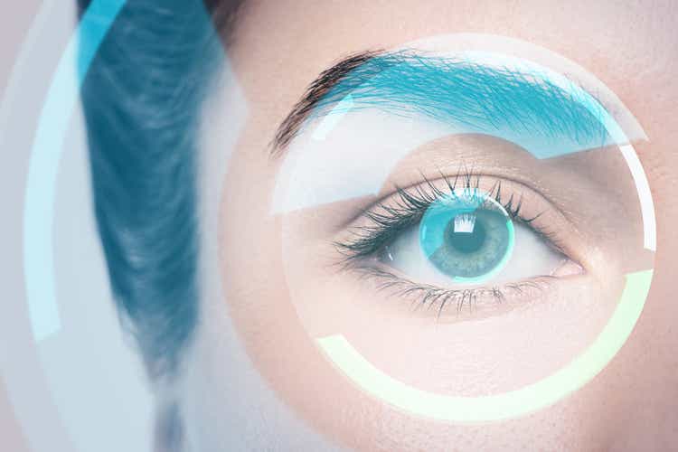 Concepts of augmented reality and biometric iris recognition or visual acuity check-up