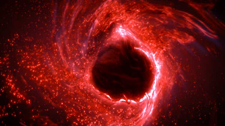 Abstract Red Glowing Particles with Mysterious Plasma Nucleus and Swarm Vortex