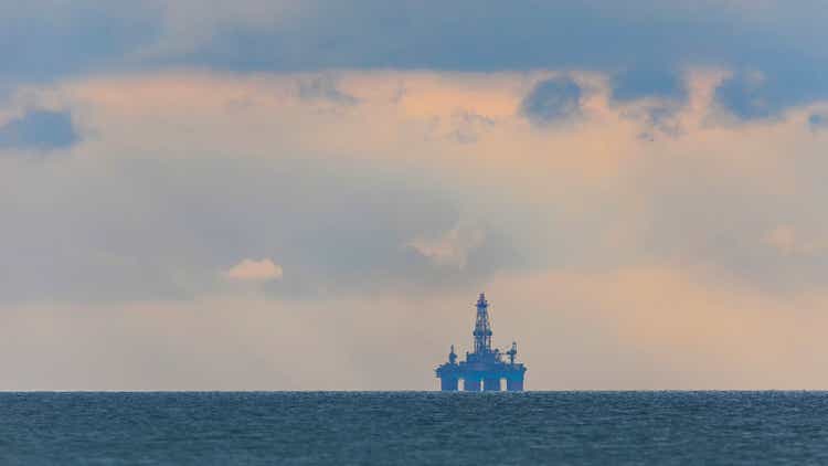 Deepwater oil platform on the horizon at sea