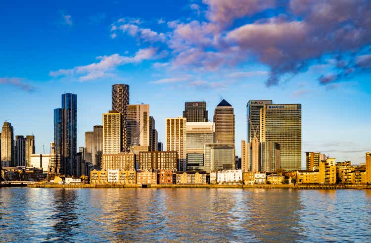 Financial District of Canary Wharf, London at First Light