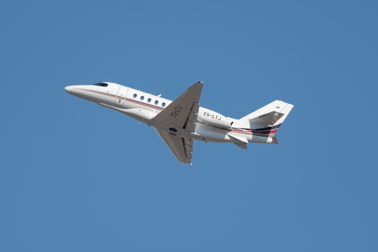 Cessna 680A Citation departing from the international airport in Zurich in Switzerland