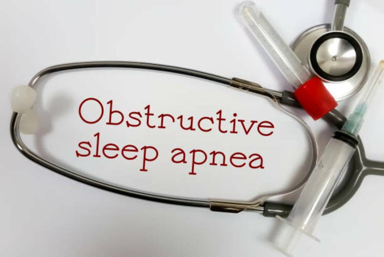 Obstructive Sleep Apnea word, medical term word with medical concepts in whiteboard and medical equipment