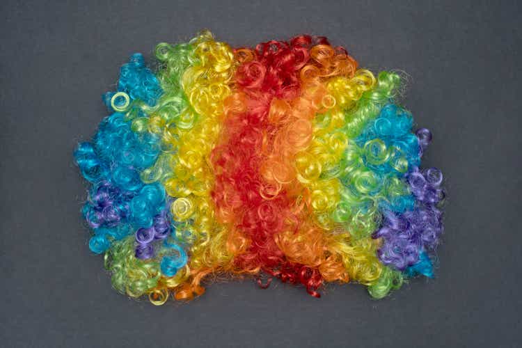 Wig Rainbow hair Funny Party concept, clown face formed, Fluffy Synthetic Cosplay Anime Fancy Wigs Festive mood
