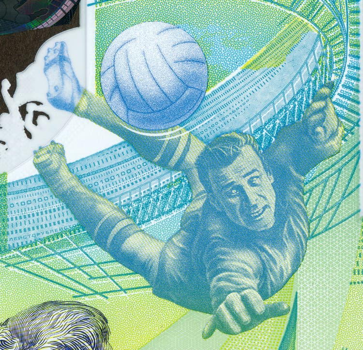 Football Goalkeeper Pattern Design on Russian Banknote