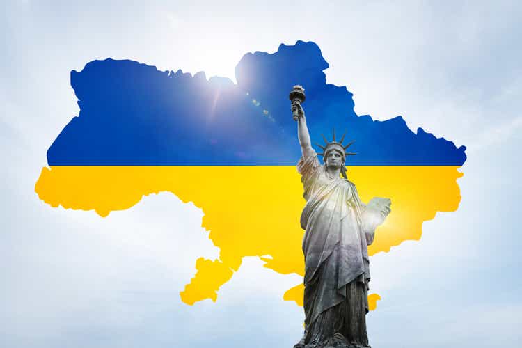 A map of Ukraine and its flag