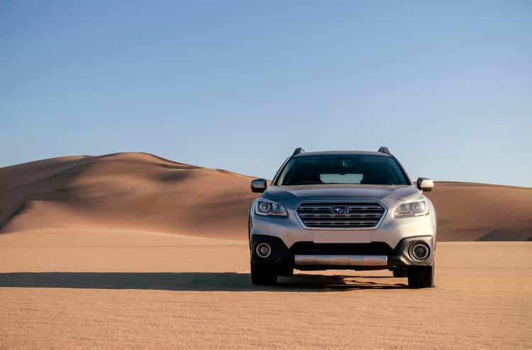 Subaru Outback standing in the middle of the Namib desert