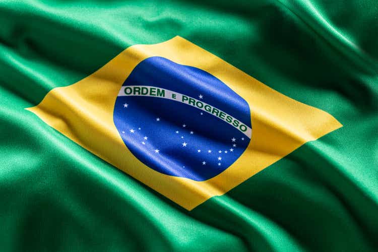 Waving emblem of Brasil. National awesome of state and state.