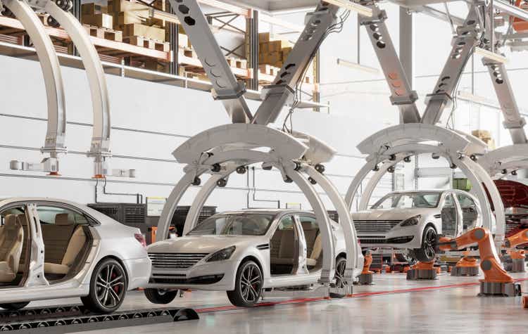 Cars in the production line in a factory