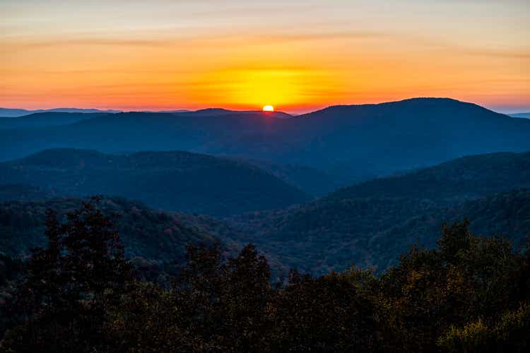 Autumn season foliage with sunrise morning at Highland Scenic highway 150 road in West Virginia Monongahela National Forest Appalachian Mountains