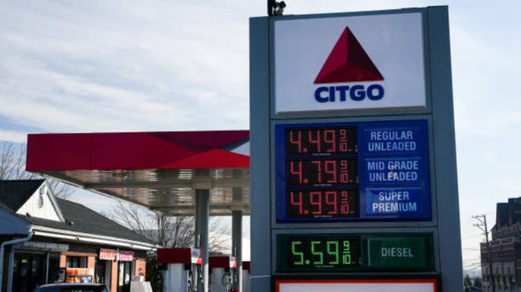 Citgo gas station price sign near Post road and I -95 view in nice sunny day with blue sky