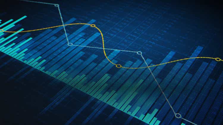 Abstract financial charts on a digital display