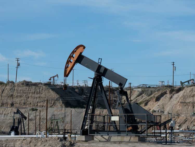 oil pumps in Kern River Oil Field, Bakersfield, California, USA
