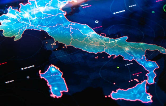 Map of Italy on digital display