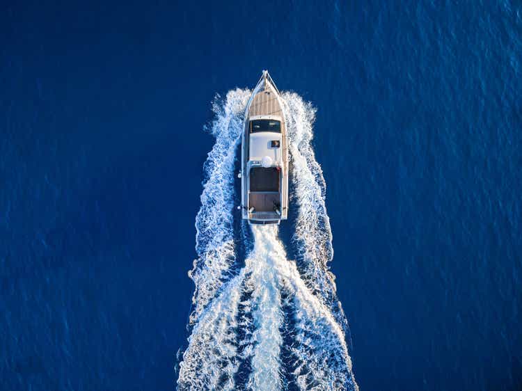 Speedboat racing along the open sea