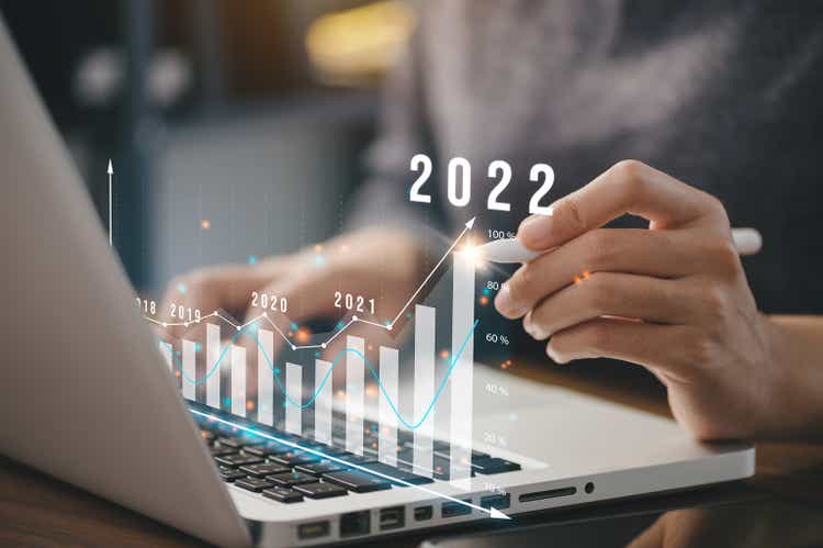 Businessman plan business growth and financial, increase of positive indicators in the year 2022 to increase business growth and an increase for growing up business "n