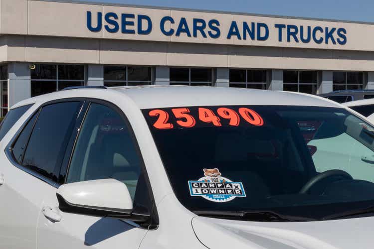 Carfax sticker on a used pre-owned vehicle. Carfax provides vehicle reports for prospective buyers that may reveal problems.