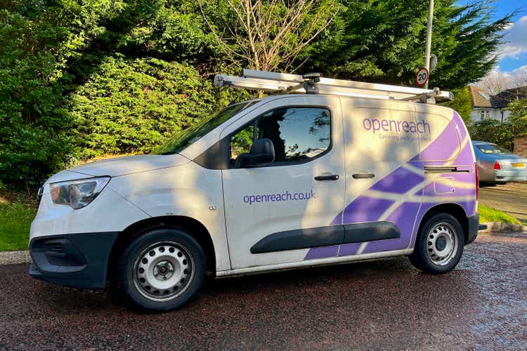 A Openreach service van parked at the side of a street