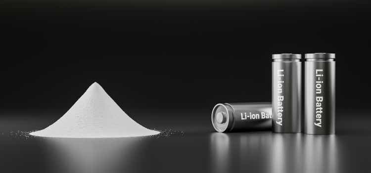 Pile of lithium-rich salt material from deposits for Li-Ion battery manufacturing in EV industry, Lithium hexafluorophosphate extract from rechargeable energy cell in recycling process 3D illustration