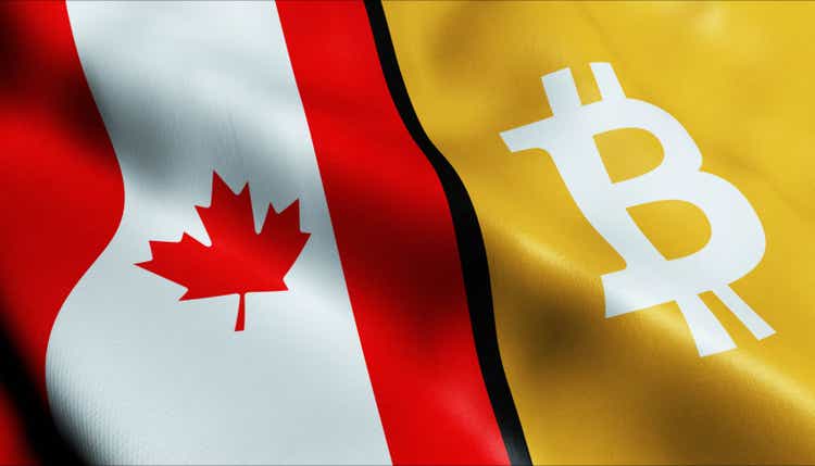3D Waving Canada and Bitcoin Flag