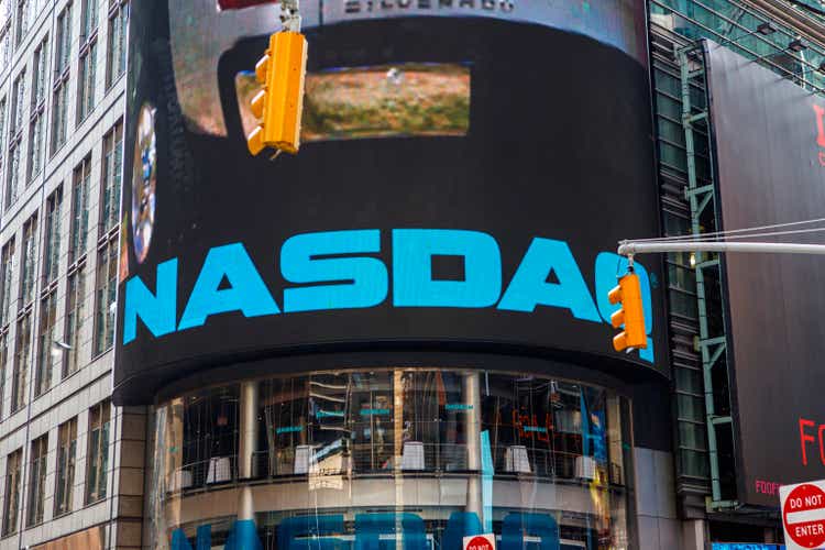 Close up view of LCD billboard of the NASDAQ MarketSite