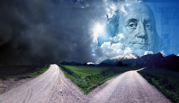 Prosperity and financial freedom concept of forked road