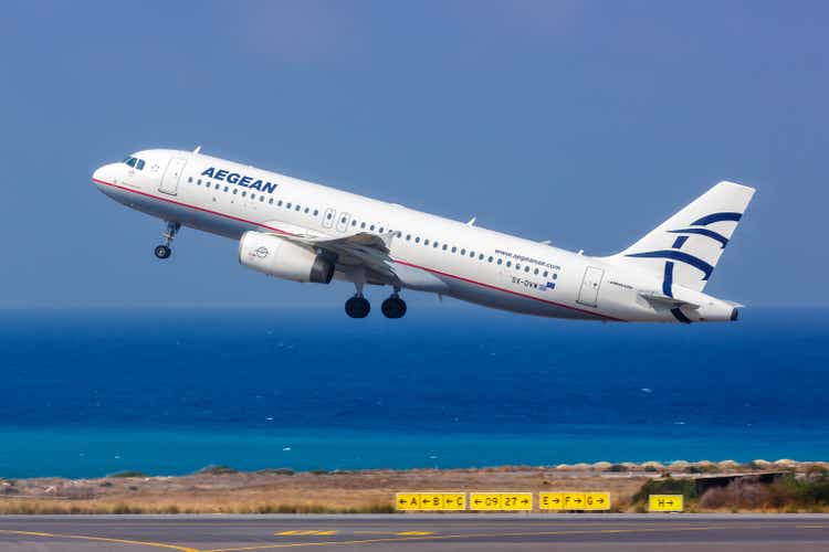 Aegean Airlines Airbus A320 airplane Heraklion airport in Greece