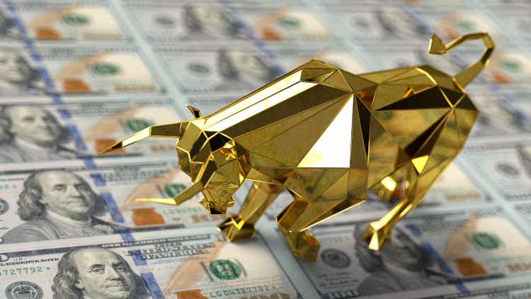 Financial Bull Market Concept with 100 US Dollar Banknotes