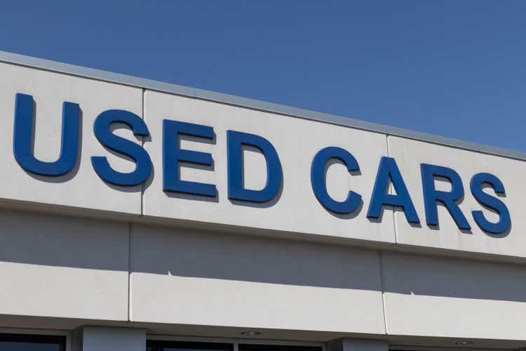 Used Car sign at a pre-owned car dealership. As supplies of new cars dwindle, used cars become more popular.