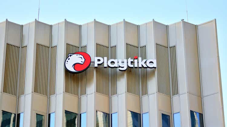 Sign Playtika. Company signboard Playtika.