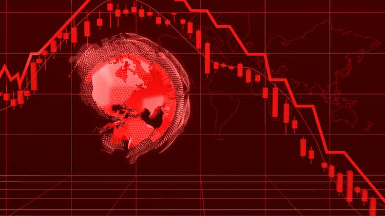Bear market stock chart on red background,stock market crash,business finance and investment,3d rendering