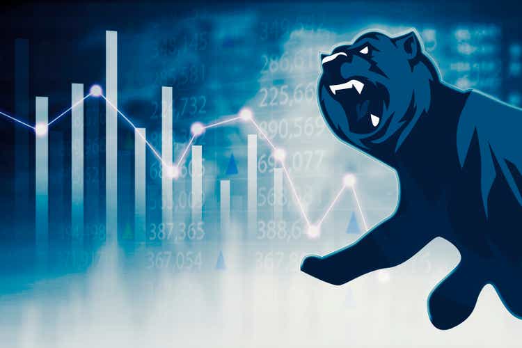 Bear roaring near declining finance chart