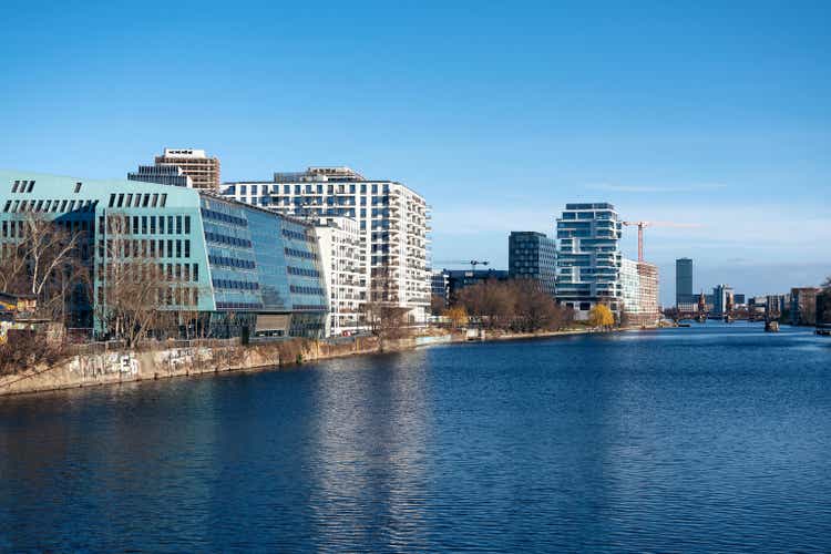 Modern apartment buildings at the river Spree in Berlin, Germany