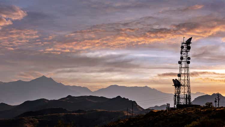 Landscape with cell phone communication tower