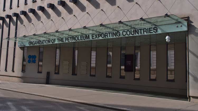 View of the headquarters of intergovernmental Organization of the Petroleum Exporting Countries (OPEC) in the downtown of Vienna, Austria in a modern office building.