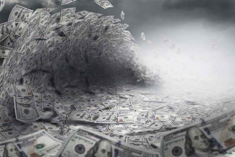 Tsunami made of 100 dollar bills