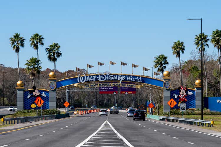 A Walt Disney World entrance arch gate in Orlando, Florida, USA.