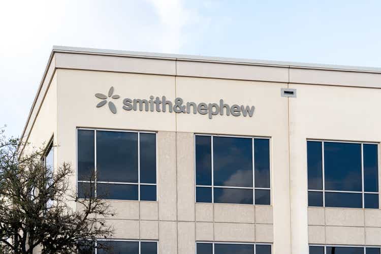 Smith + Nephew sign on its office building in Austin, Texas, USA.