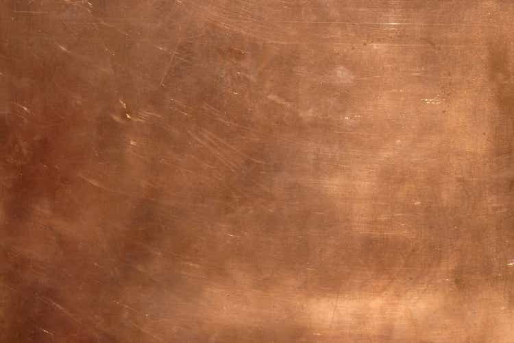Copper surface with sunlight. Copy space.