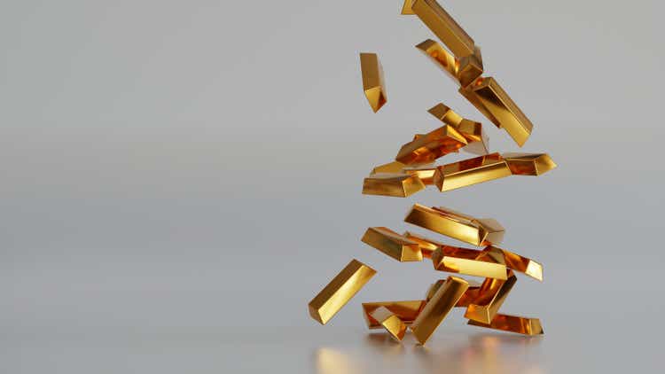 Stack of gold bars or bullion gold ingot, business finance concept, 3D rendering.