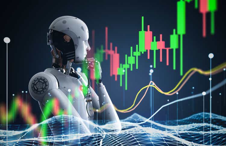 Robot analyzing stock market big data